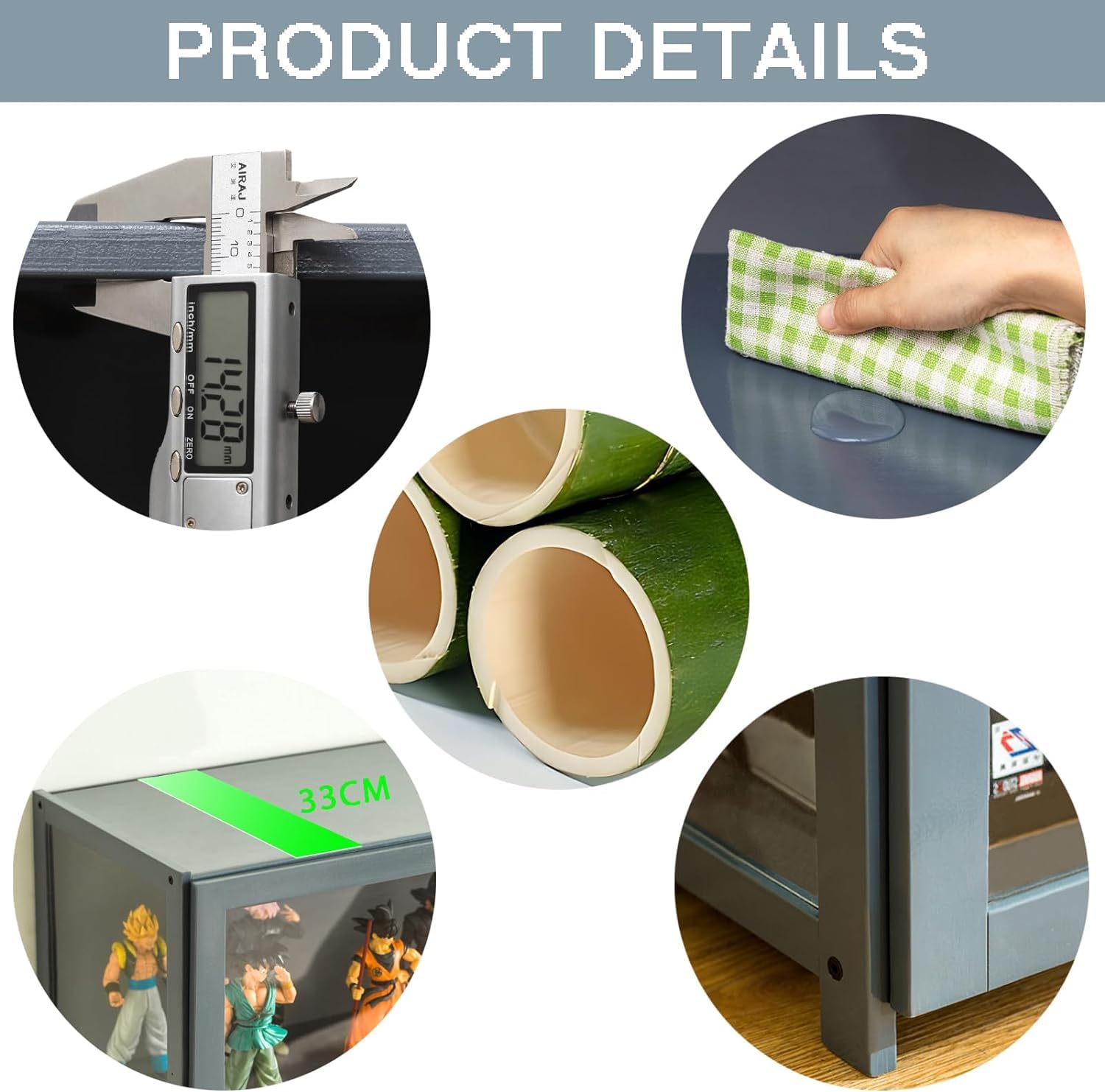 BYSIECD 5-Tier Acrylic Curio Display Cabinet with Bamboo Frame for Organising and Showcasing Collectibles BYSIECD