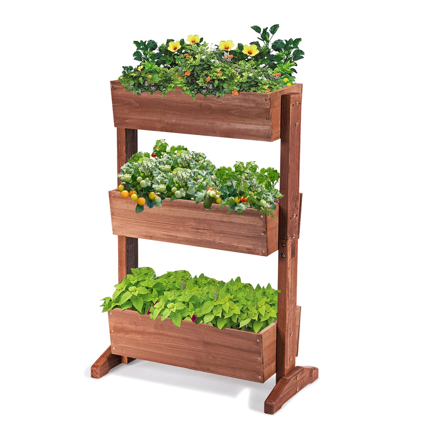 S AFSTAR Wooden Vertical Raised Garden Bed, 3 Tiers Tiltable Elevated Garden Planter w/3 Drainage Container Boxes & Tiltable Planter, Standing S AFSTAR