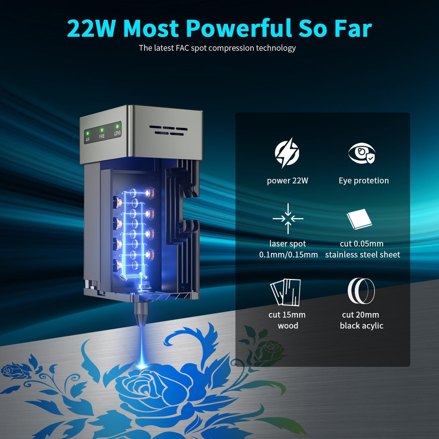 Official Creality Falcon 2 Laser Engraver, 22W Output Laser Cutter DIY Laser Engraving Machine, 25000mm/min Speed Integrated Air Assist Pre-Assembled