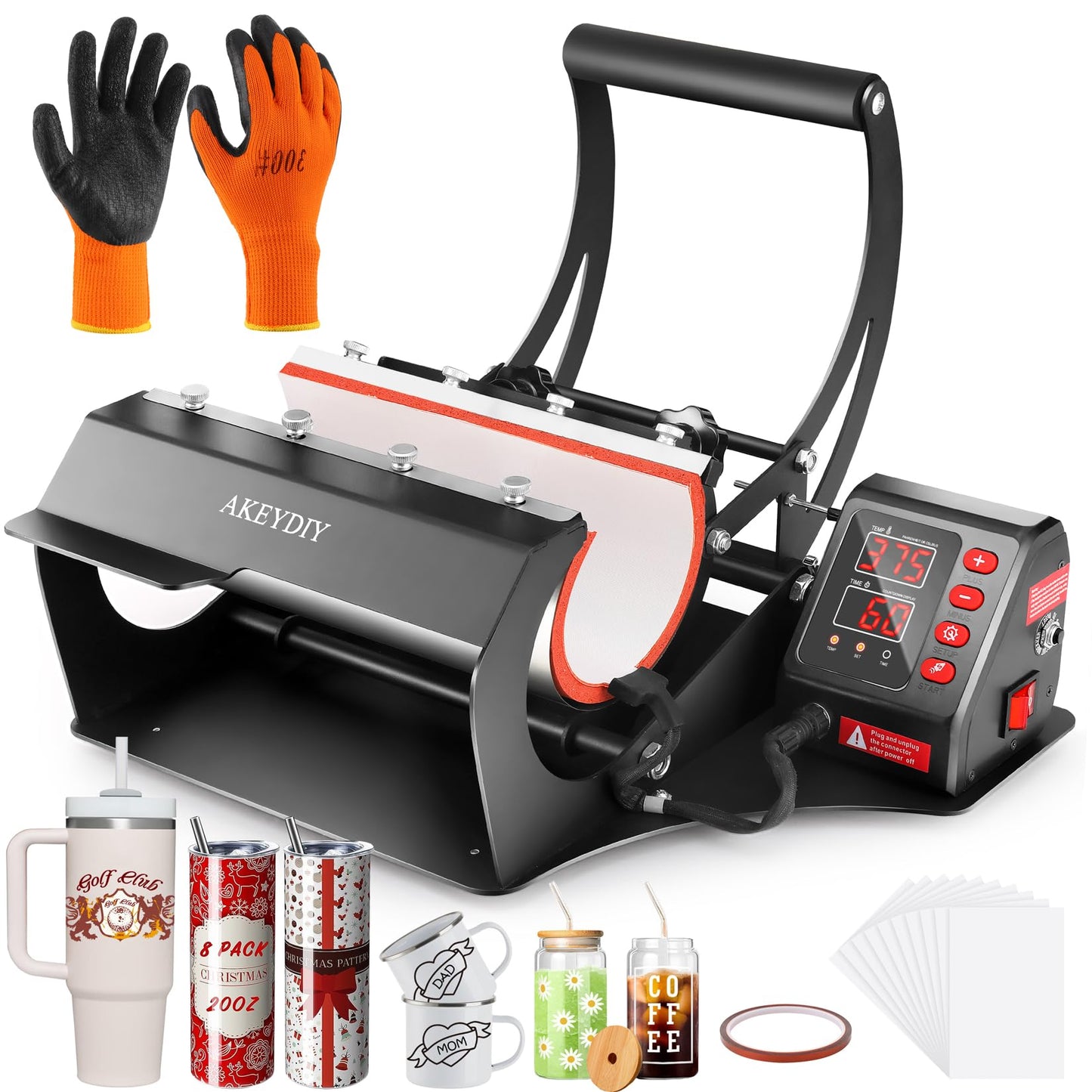 Whubefy Tumbler Heat Press Machine Cup Press for 30oz 20oz Blank Skinny Tumbler Sublimation with Heat Tape Gloves & Adjustable Sleeves Transfer - WoodArtSupply