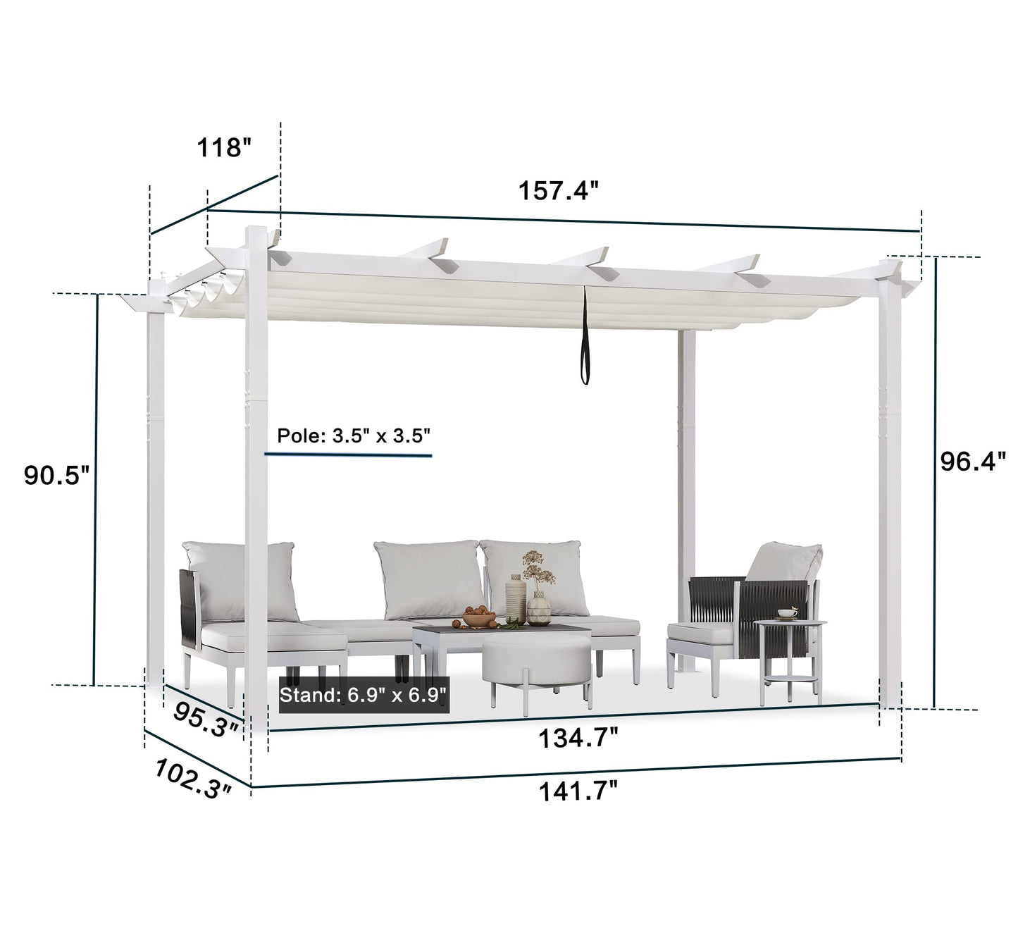 PURPLE LEAF 10' x 13' Outdoor Retractable Pergola White Heavy-Duty Aluminum Pergola Patio Modern Pergola with Double Sun Shade Canopy for Gardens