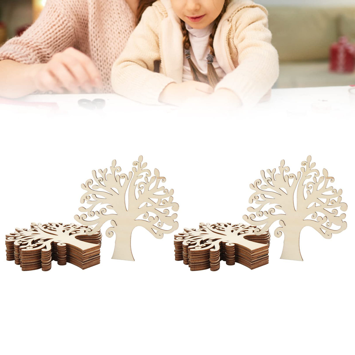 20pcs Blank Wooden Family Tree, Wood Cutout Unfinished Wood Crafts Tree Embellishments for Family Tree Weddings Christmas Ornaments HERCHR