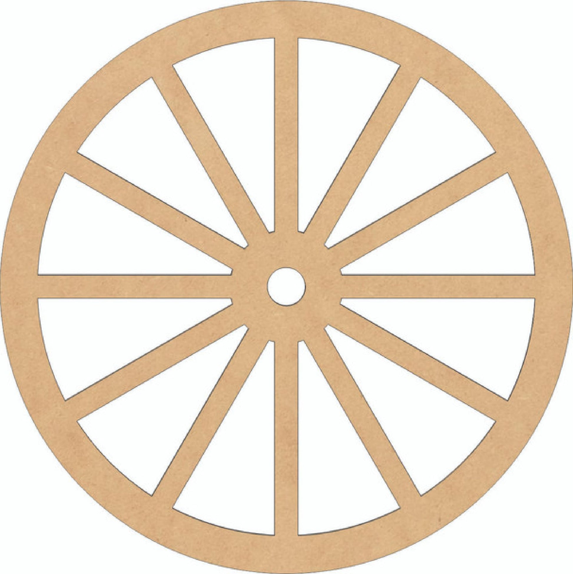 Wooden Wagon Wheel 8'' Cutout, Unfinished Wood Western Craft Shape, Spoked Wheel MDF Blank - WoodArtSupply