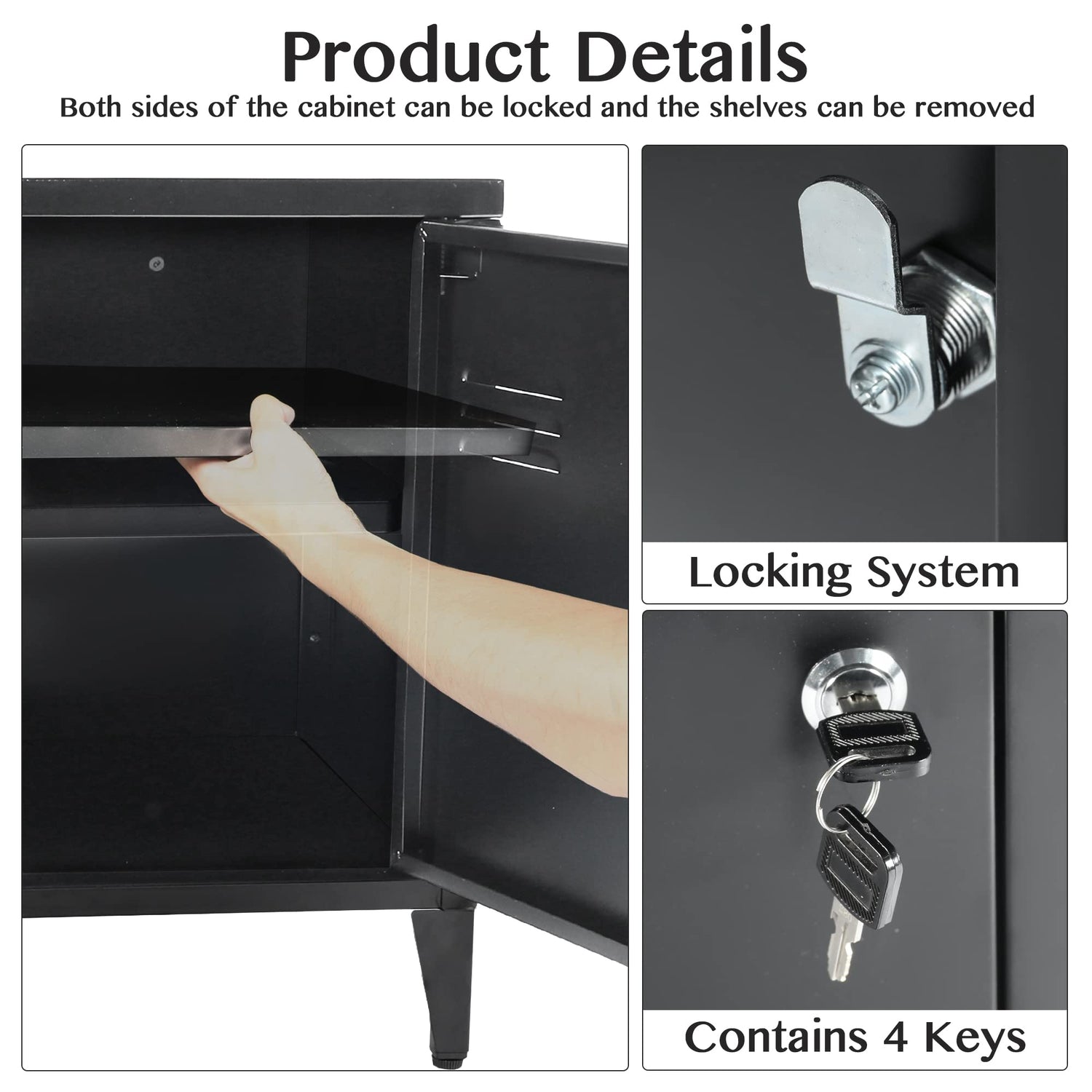 HOPUBUY Metal Storage Cabinet with Lock, Steel Locker Cabinet with Removable Shelves and 2 Locking Doors, Black Storage Cabinets for Home, Garage, HOPUBUY