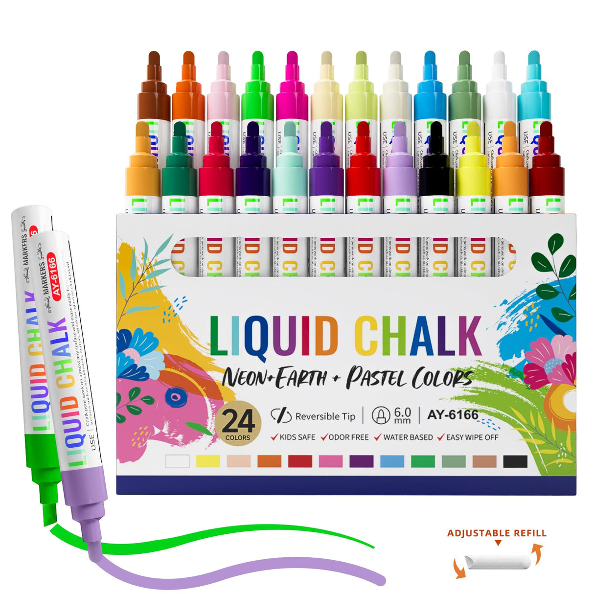 IJIANG Bundle Liquid Chalk Markers Set, 24 Pack Liquid Chalk Markers & 5 Pack White Chalk Markers Pens IJIANG