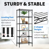 YYkokocat 6-Tier Wire Shelving Unit Detachable Storage Shelves with 8 Adjustable Feet 59" H x 23" x 13" Kitchen Storage Rack Adjustable Metal Shelf YYkokocat