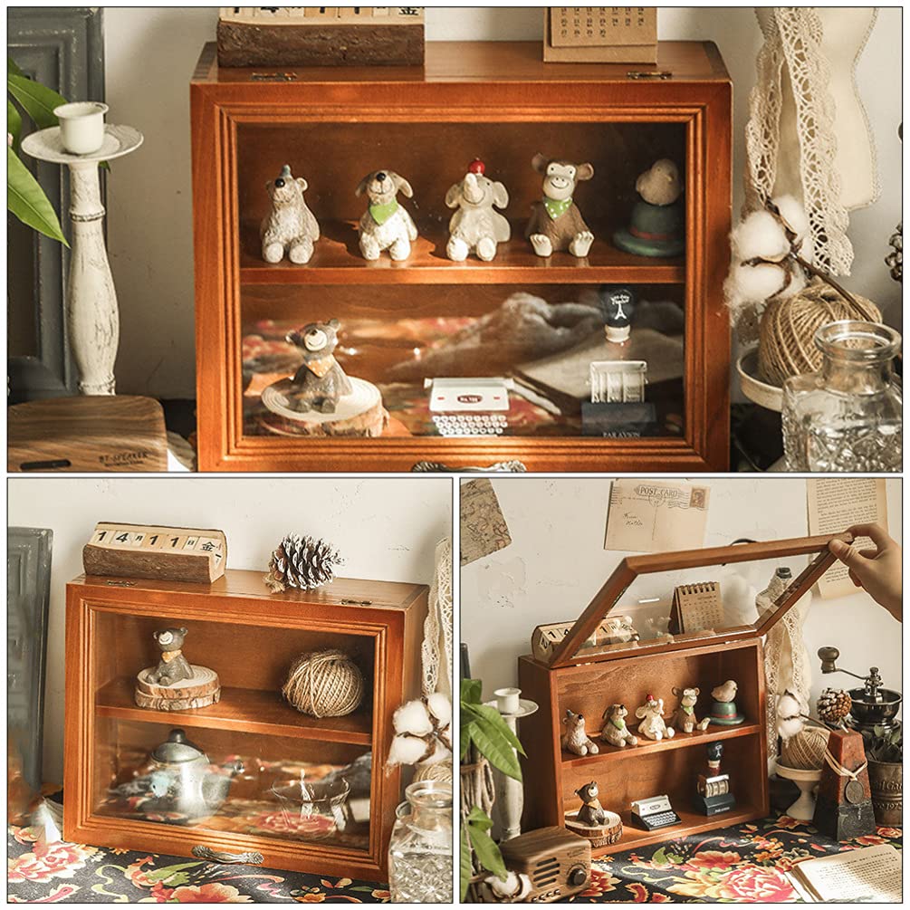 NUOBESTY Wooden Display Cabinet Collectible Display Shelves Box Wood Freestanding Box Cup Display Shadow Box Home Decoration
