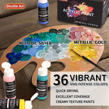 Shuttle Art Acrylic Painting Bundle, Set for 36 Colors Acrylic Paint in Bottles (60ml/2oz) + 36 Multi Pack Painting Canvas Panels Shuttle Art