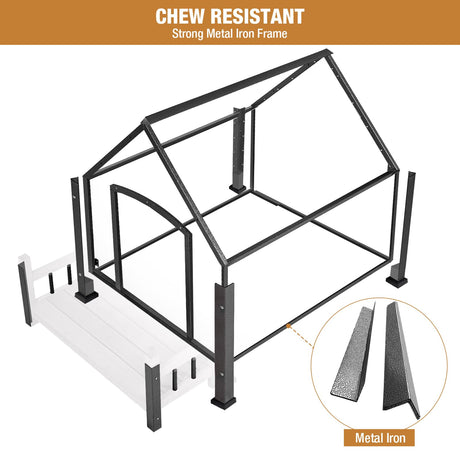 Dog House with Anti-Bite Metal Iron Frame Outdoor Wooden Dog Kennel Indoor Puppy Shelter for Small Medium Large Dogs Weatherproof(Off-White) GUTINNEEN