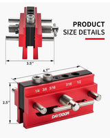 DAYDOOR Self Centering Doweling Jig, Adjustable Width Dowel Jig for Straight Holes, Biscuit Joiner Set with 6 Bushings and 3 Drill Bits(Red) DAYDOOR