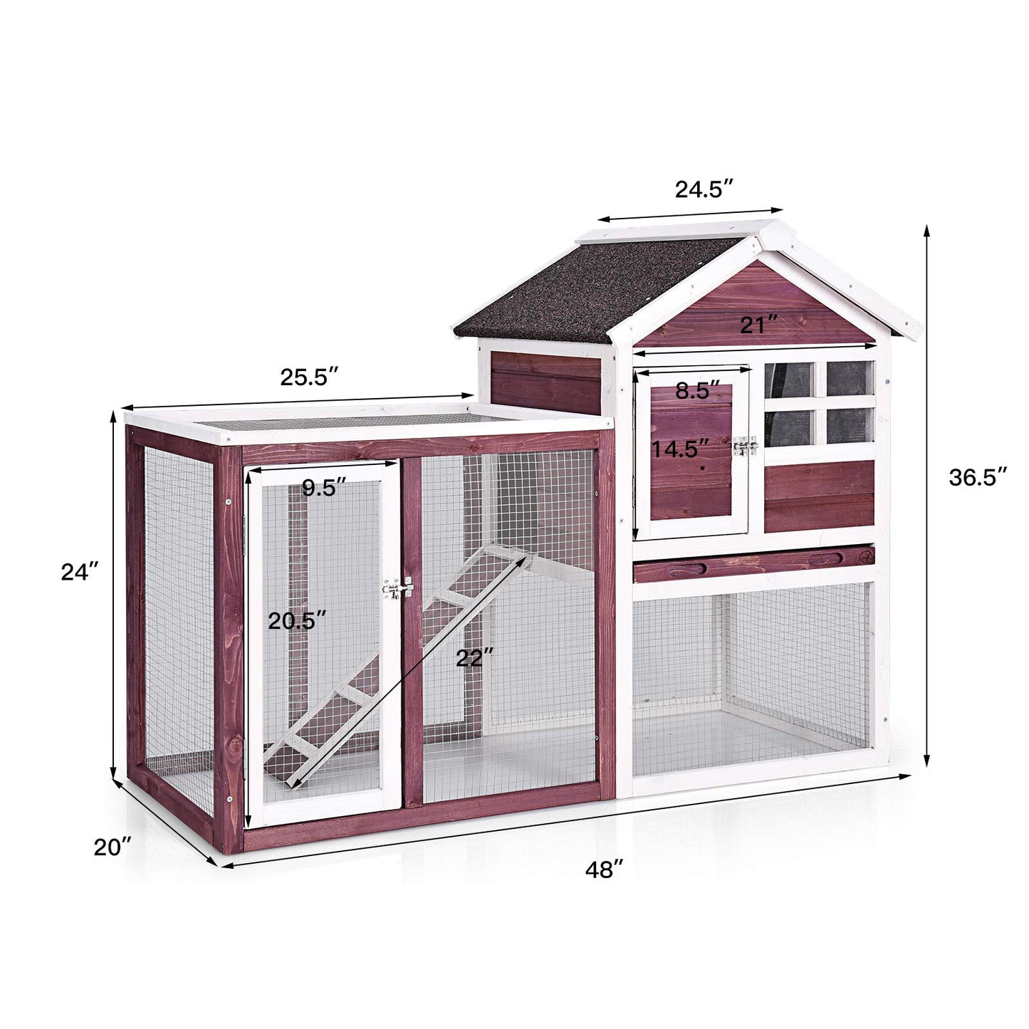 Tangkula Rabbit Hutch, Indoor Outdoor Bunny Cage with Run, Wooden Rabbit Cage with Waterproof Roof & Pull Out Tray, Chicken Coop Pet House for - WoodArtSupply