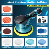 Saker Mini Cordless Buffer Polisher - 6 Inch Portable Polishing Machine Kit for Car Detailing, with 1PC 12V 2000mAh Rechargeable Battery, Extra 10 Saker