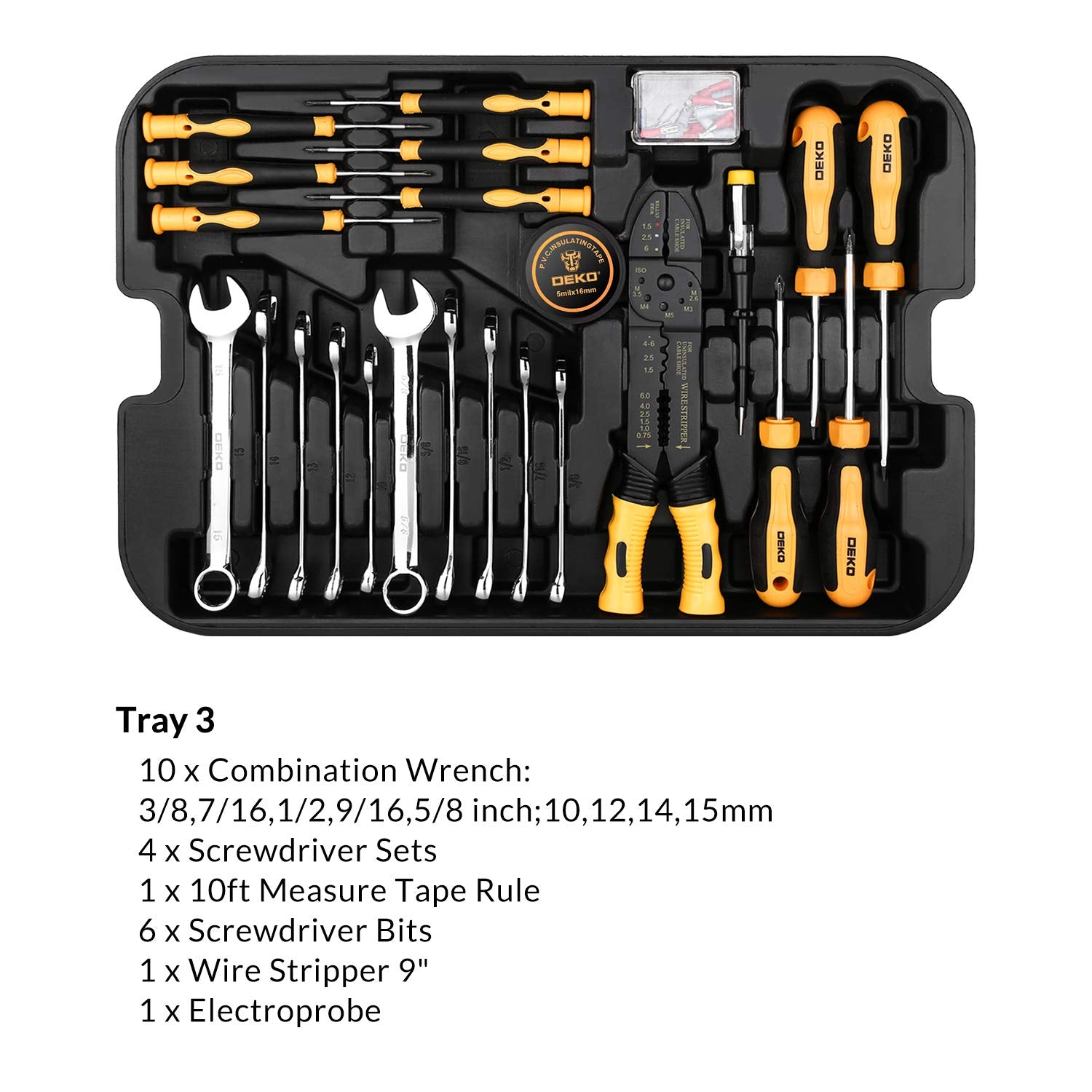 DEKOPRO 258 Piece Tool Kit with Rolling Tool Box Socket Wrench Hand Tool Set Mechanic Case Trolley Portable DEKOPRO