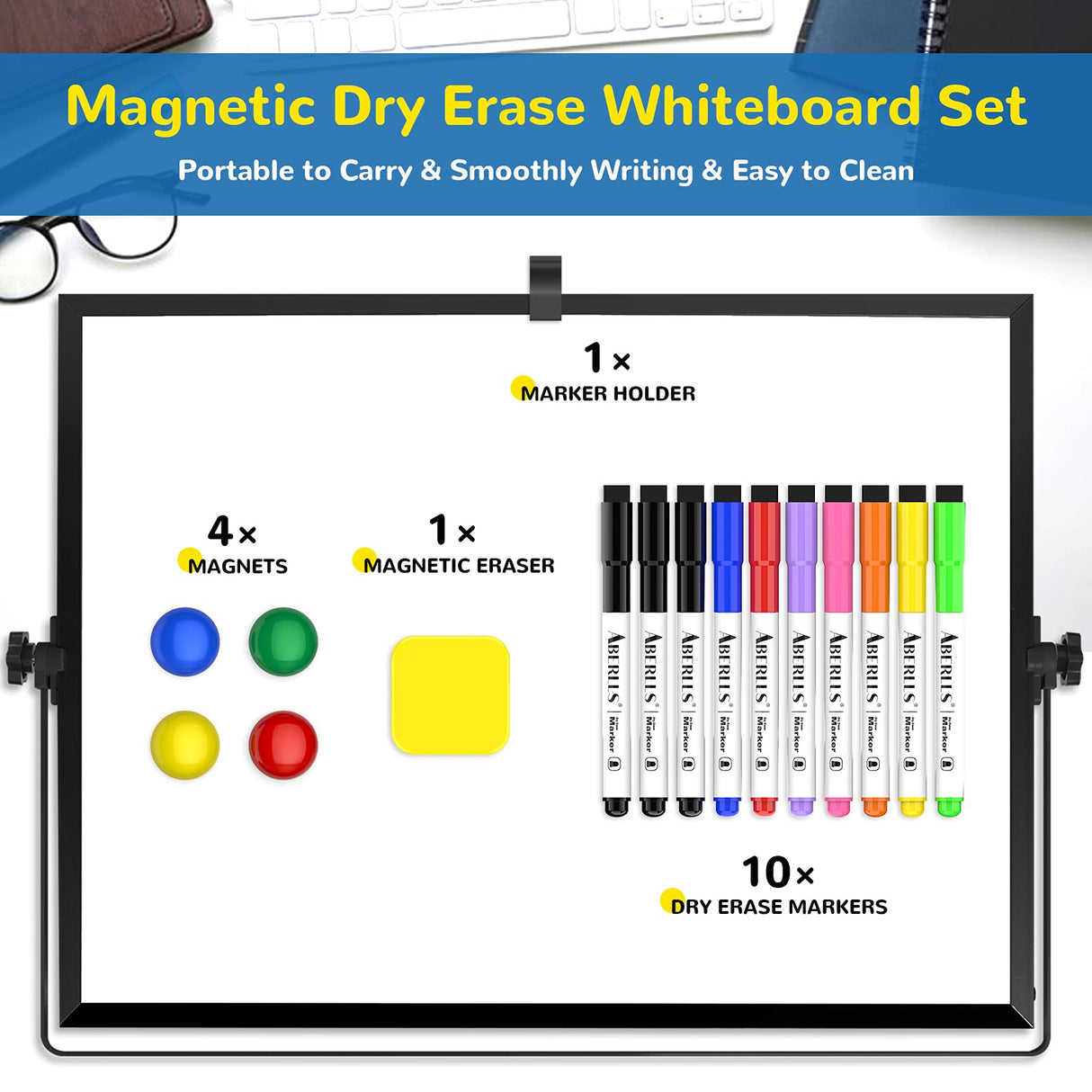 Small Monthly Calendar Dry Erase Whiteboard for Wall, 16in x 12in Magnetic Dry Erase Board, Hanging Double-Sided White Board, Portable Board for ABERLLS
