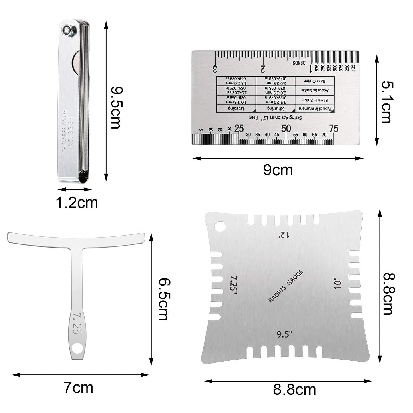 15 Pieces Guitar Luthier Tools Set Including Guitar Radius Gauge, String Action Ruler Gauge, 32 Blades Feeler Gauge, Guitar Notched Radius Gauges for - WoodArtSupply