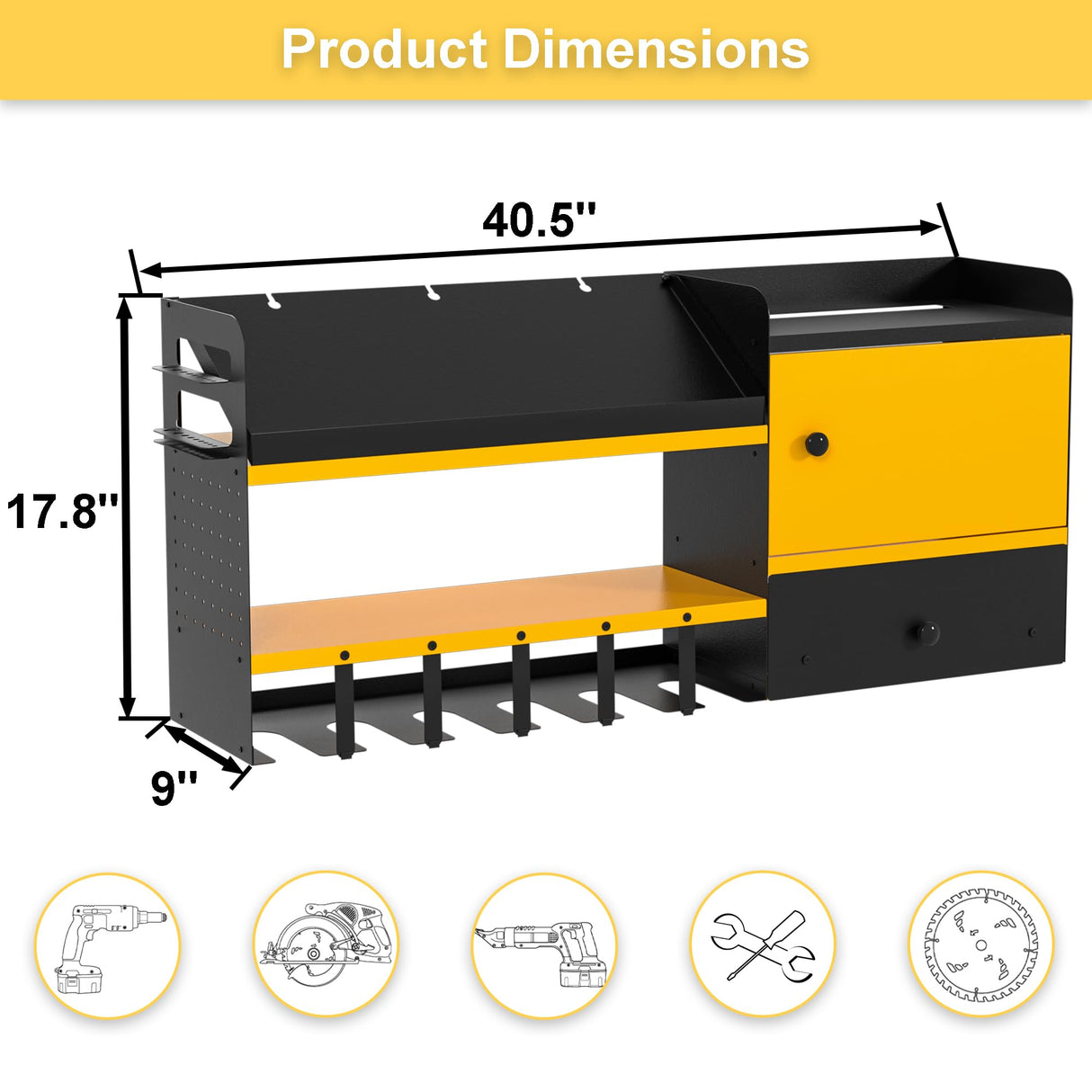 GDLF Heavy Duty Power Tool Organizer with Charging Station, Extra Large Wall Mount Garage Organizer with Battery Organization Cabinet & Drawer GDLF