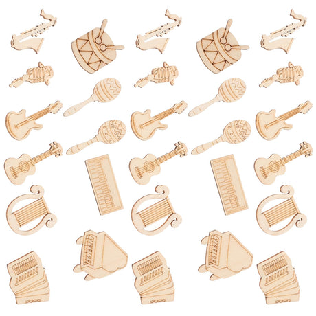 Operitacx 100pcs Unfinished Wood Ornaments Music Notes Wood Cutouts Music DIY Craft Embellishments Music Instrument Shape Unfinished Wood Decoration Operitacx