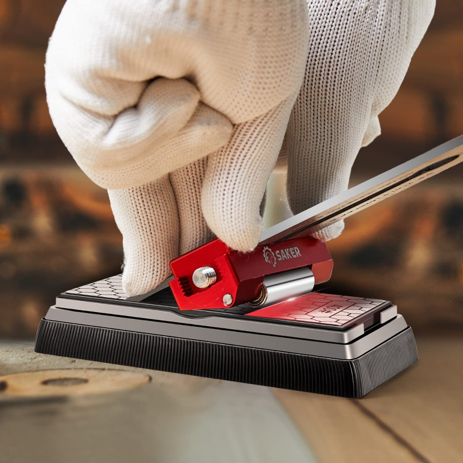 Saker Honing Guide with Whetstone - Red Off-Center Upgraded Honing Tool and Diamond Sharpening Stone Set Kit for Knife, Short Chisels and Planes, Saker