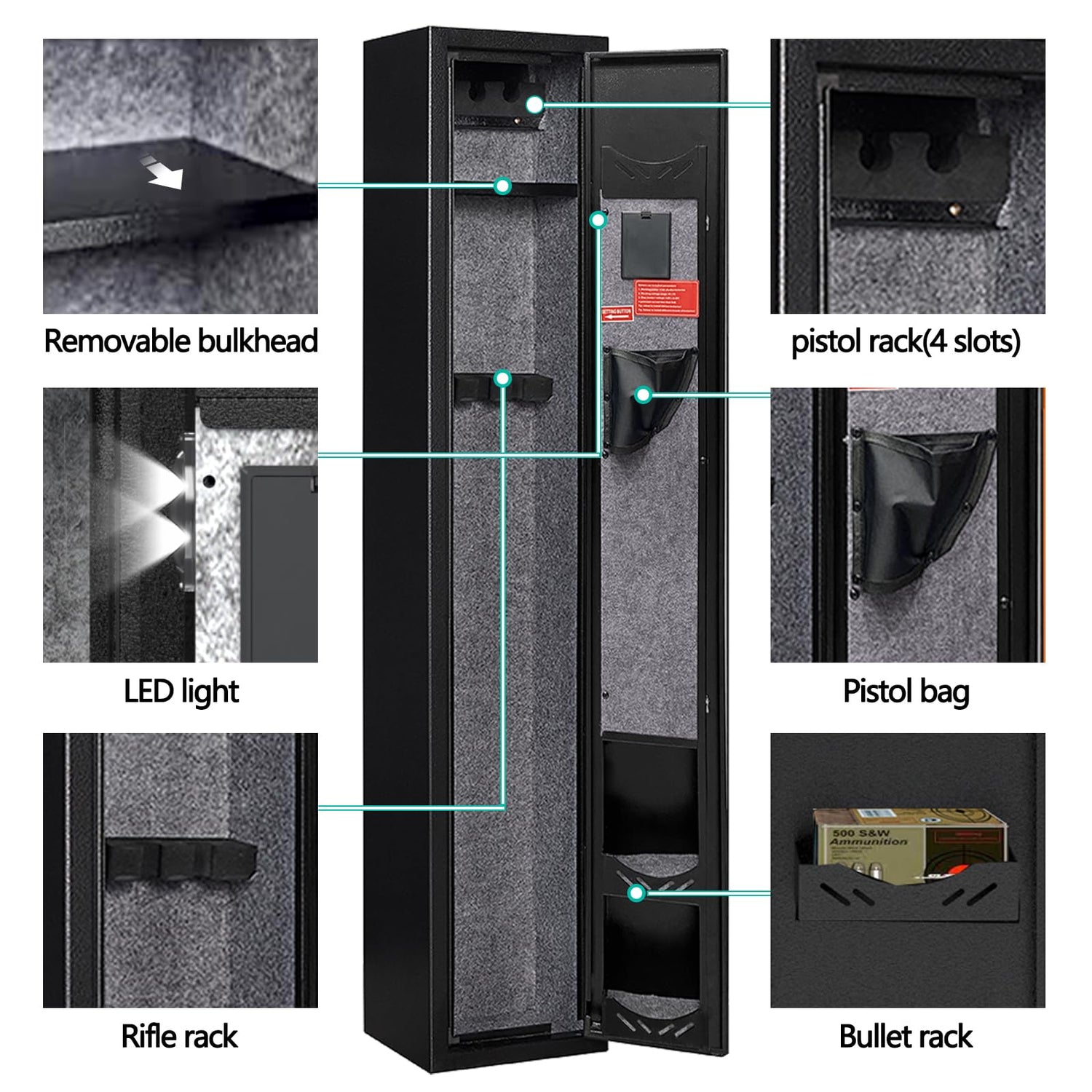 KAER Gun Safe,Rifle Safe,Gun Safes for Home Rifle and Pistols,Gun Security Cabinet,Gun Cabinet for Rifles and Shotguns with Removable Storage Shelf KAER
