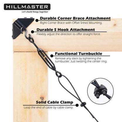 HILLMASTER Durable Anti Sag Gate Kit for Wooden Fence, Anti-Sag Gate Support Cable Kit in Zinc, Anti-Sagging Fence Gate Kit Steel Gate Hardware, Wood - WoodArtSupply