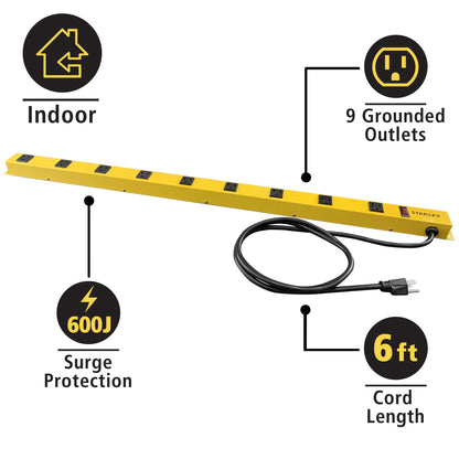 Stanley 31615 NCC31615 ShopMAX Pro 9-Outlet Surge-Protector Power Bar, 6-Foot Cord, Yellow - WoodArtSupply