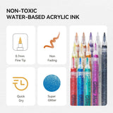 LIGHTWISH Glitter Markers 12 Colors,Sparkling Metallic Glitter Pens Water-Based Acrylic Paint Pens for Crafts Art Drawing Mug Glass Ceramic Wood LIGHTWISH