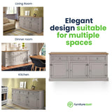 Furniture Dash Solid Wood Sideboard Buffet 65.9" W, 16.9" D, 31.6" H - Wooden Storage Cabinet, Cupboard Console Table, Ideal for Living Room, Kitchen Furniture Dash