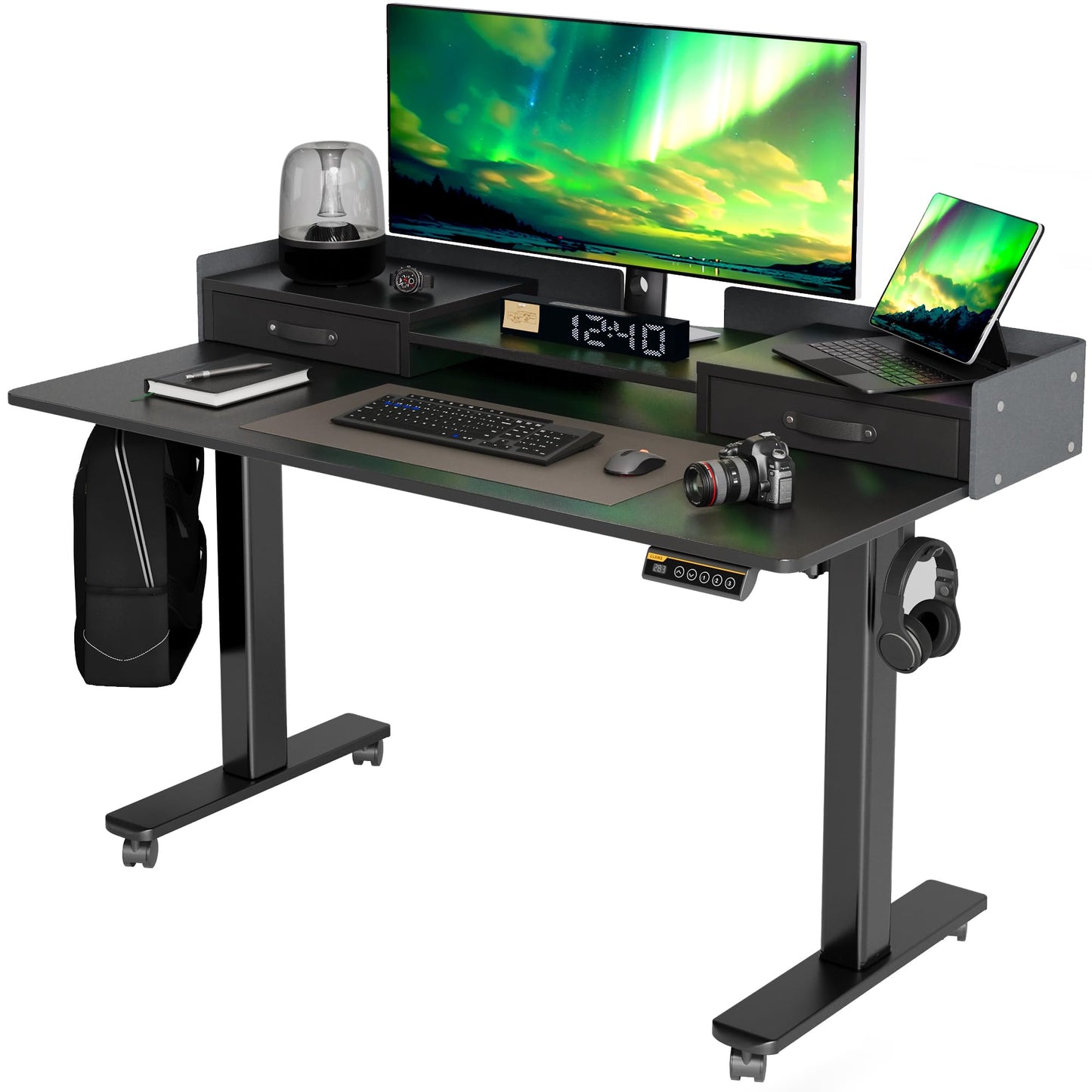 Claiks Standing Desk with Drawers, Stand Up Electric Standing Desk Adjustable Height, Sit Stand Desk with Storage Shelf and Splice Board, 55 Inch, - WoodArtSupply