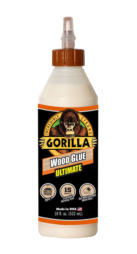 Gorilla Ultimate Waterproof Wood Glue, 18 Ounce, Natural Wood Color, (Pack of 1) Gorilla