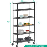Folews 6-Tier Wire Shelving Unit with Wheels, Metal Storage Shelves Adjustable Layer Storage Rack Organizer Steel Utility Shelf for Home Kitchen Folews