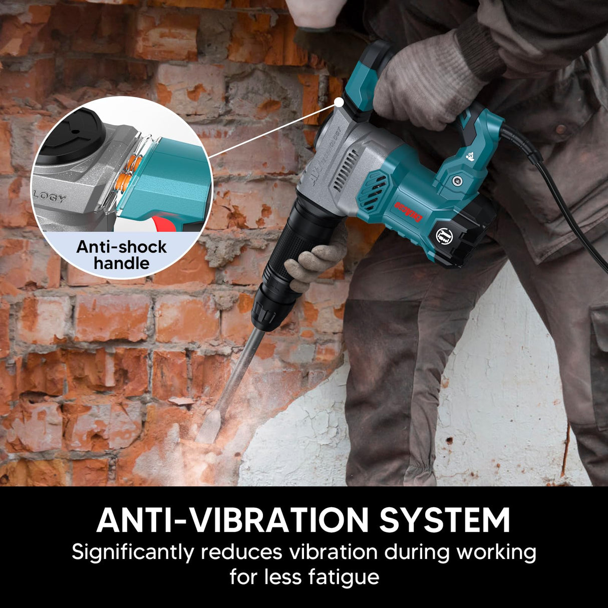 ENEACRO SDS-Max Demolition Jack Hammer for Concrete, Heavy Duty 11 Amp Electric Demo Chipping Hammer，Aluminum Alloy Shell, Vibration Control, ENEACRO