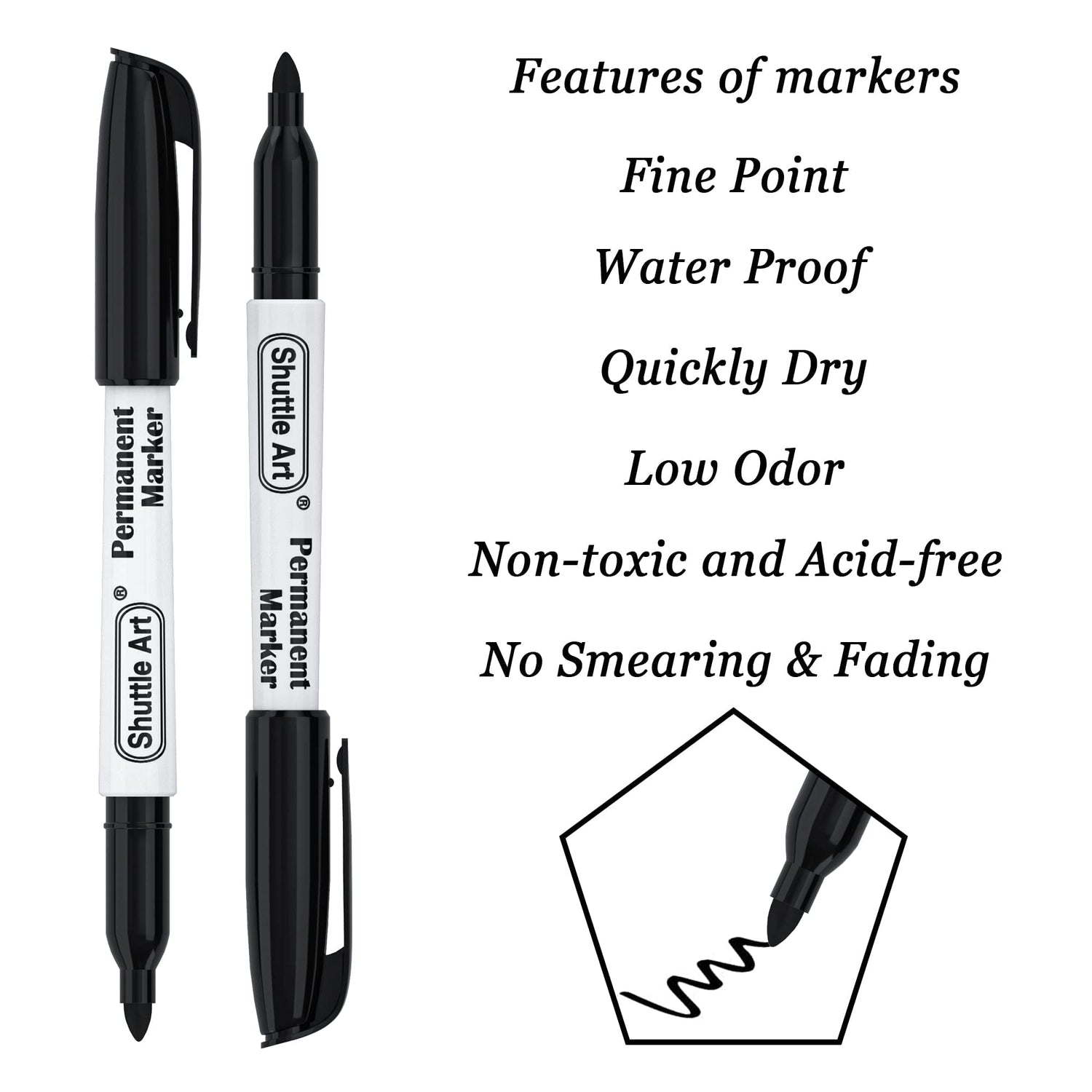 Shuttle Art Permanent Markers Bundle, 30 Pack Black and 30 Pack Blue Permanent Marker set,Fine Point, Works on Plastic,Wood,Stone,Metal and Glass for Shuttle Art