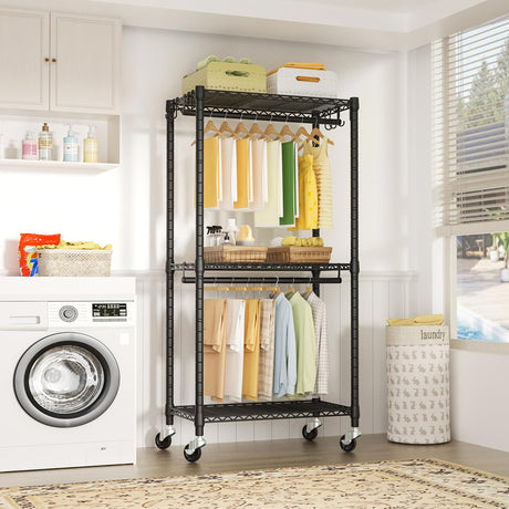 FUTASSI P5 Rolling Clothes Rack, Clothing Racks for Hanging Clothes, Freestanding Heavy Duty Garment Rack, Portable Closet Organizers System 23.6'' W FUTASSI