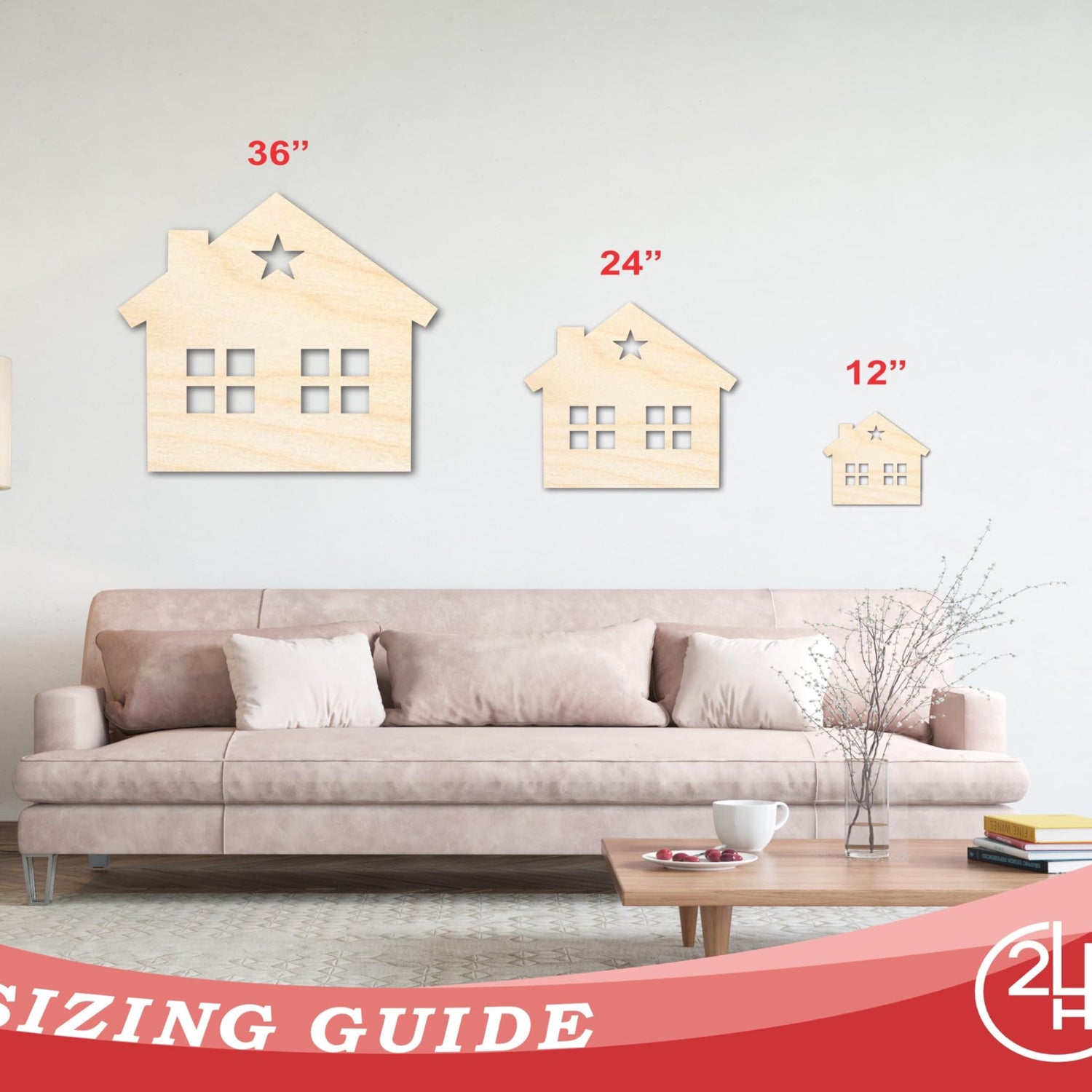 Unfinished Wood House Silhouette Shape - Craft - up to 36" 18" / 1/4" 24 Hour Crafts