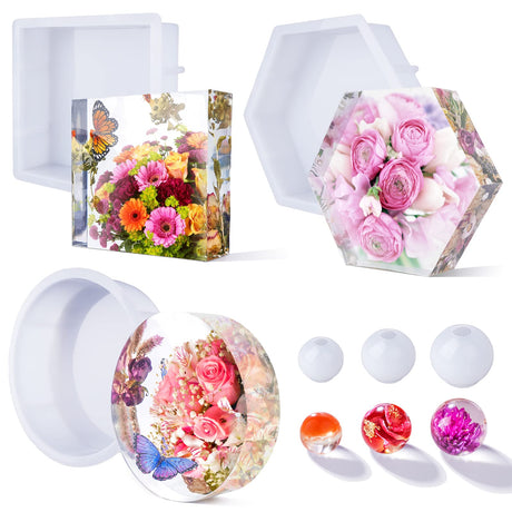 LET'S RESIN Upgrade Epoxy Resin Molds,Large Resin Molds for Flowers Preservation,Glossy Deep Hexagon Square Round Silicone Molds for Resin LET'S RESIN