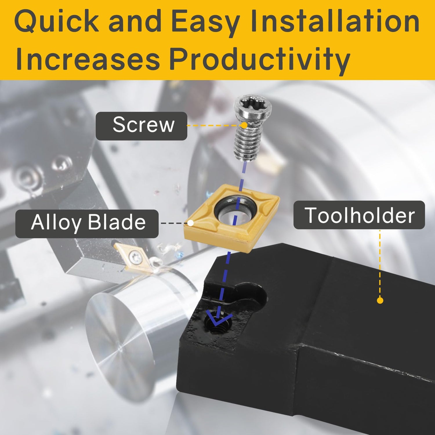 JOOGTO Indexable Lathe Turning Tool 21Pcs Kit 3/8'' 10mm Shank 7Pcs Metal Lathe Tools Holder Set with 14Pcs Turning Inserts for Turning Grooving Joogto