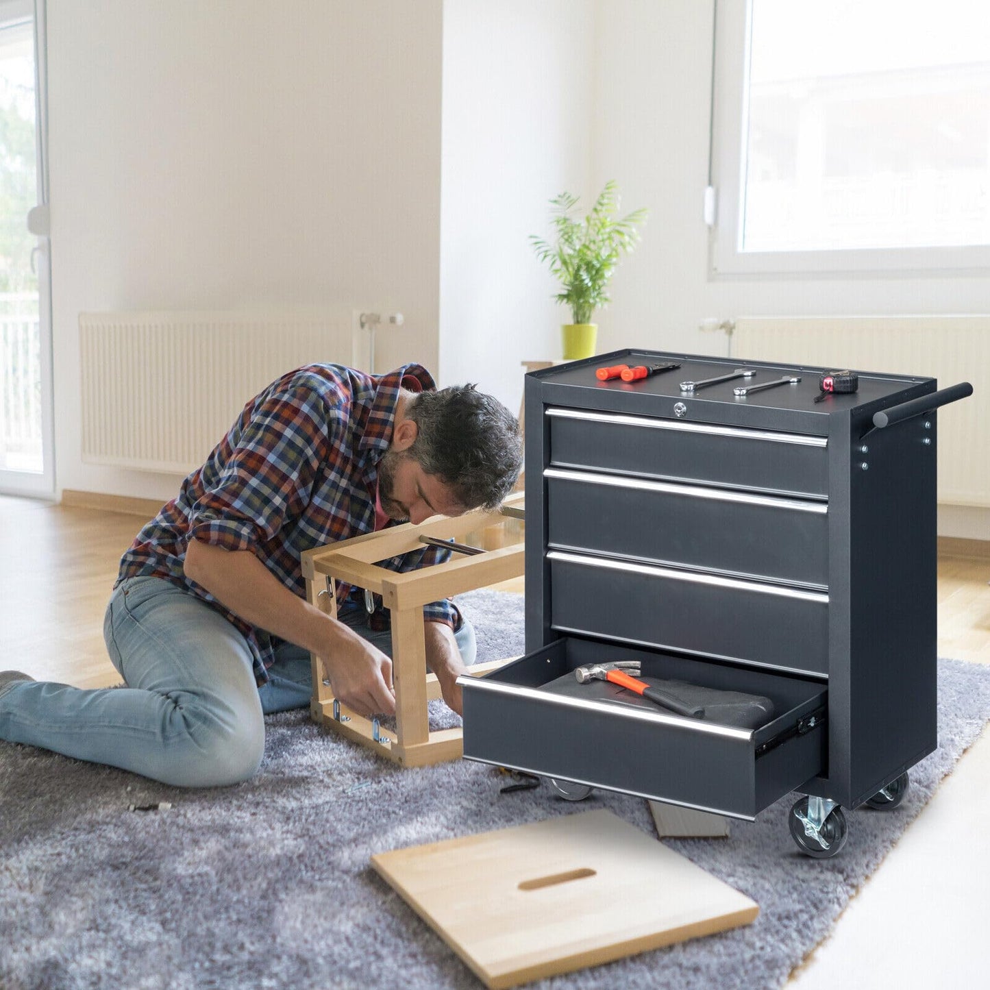 Winado 4-Drawer Tool Chest with Wheels & Lock & Key, Heavy Duty Cart Rolling Tool Box on Wheels, Metal Storage Cabinet, Rolling Tool Cart with - WoodArtSupply