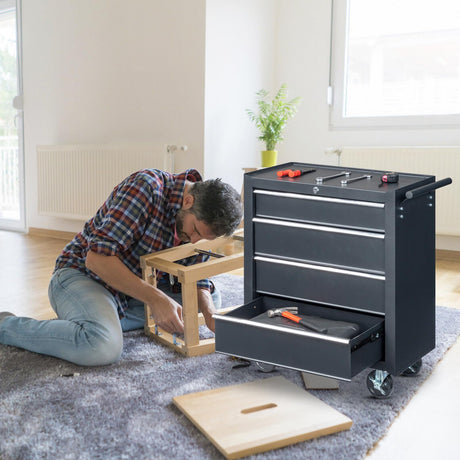 Winado 4-Drawer Tool Chest with Wheels & Lock & Key, Heavy Duty Cart Rolling Tool Box on Wheels, Metal Storage Cabinet, Rolling Tool Cart with Winado