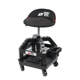 FreekyFit Rolling Shop Stool for Garage with Casters, DO02-Adjustable Height 360° Swivel Shop Seat with Tool Tray Storage, 330 LBS Capacity Padded FreekyFit