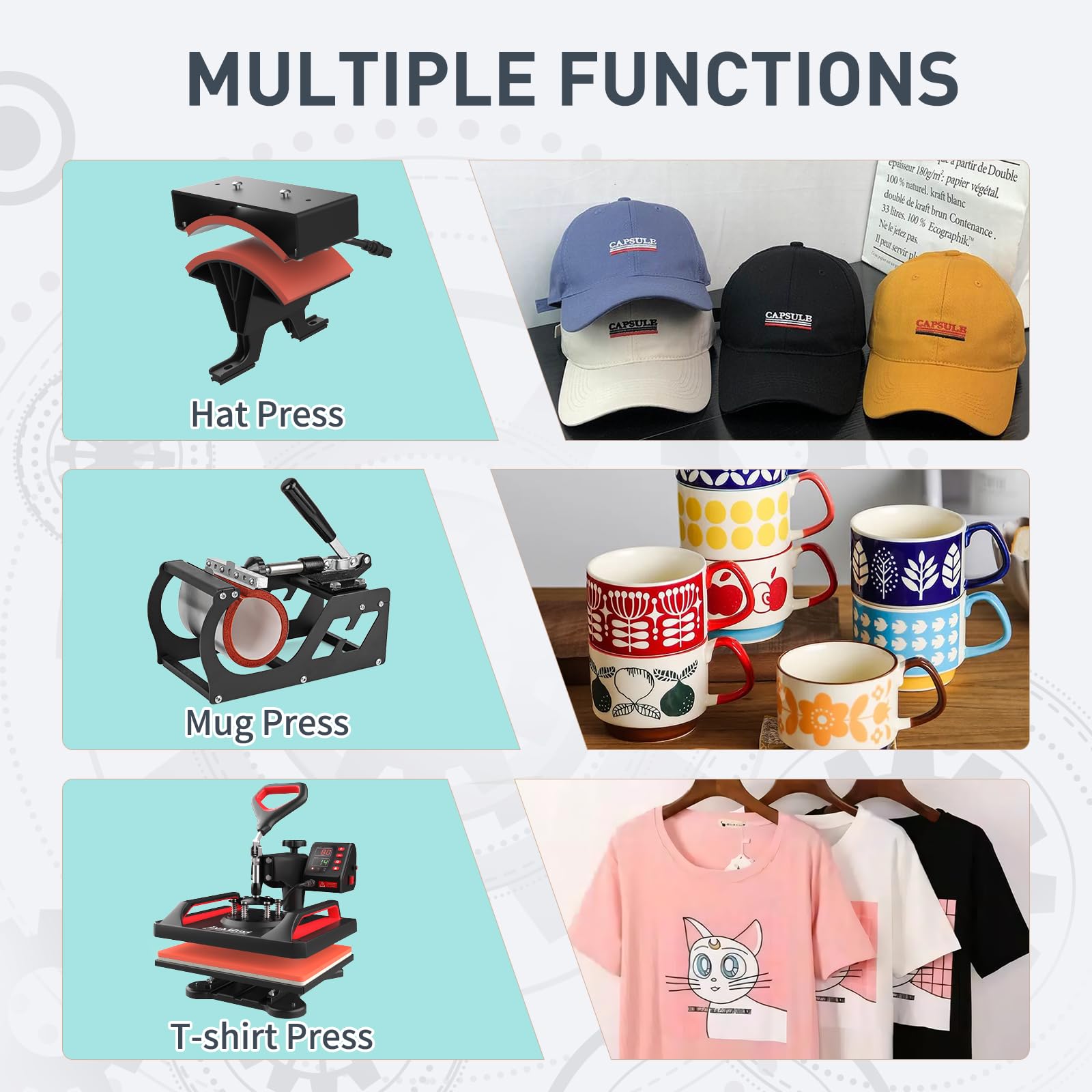 Heat Press, Lya Vinyl 5 in 1 Heat Press Machine - 12 x 15 inch Combo Swing Away T-Shirt Sublimation Transfer Printer, Including Mug and Hat - WoodArtSupply