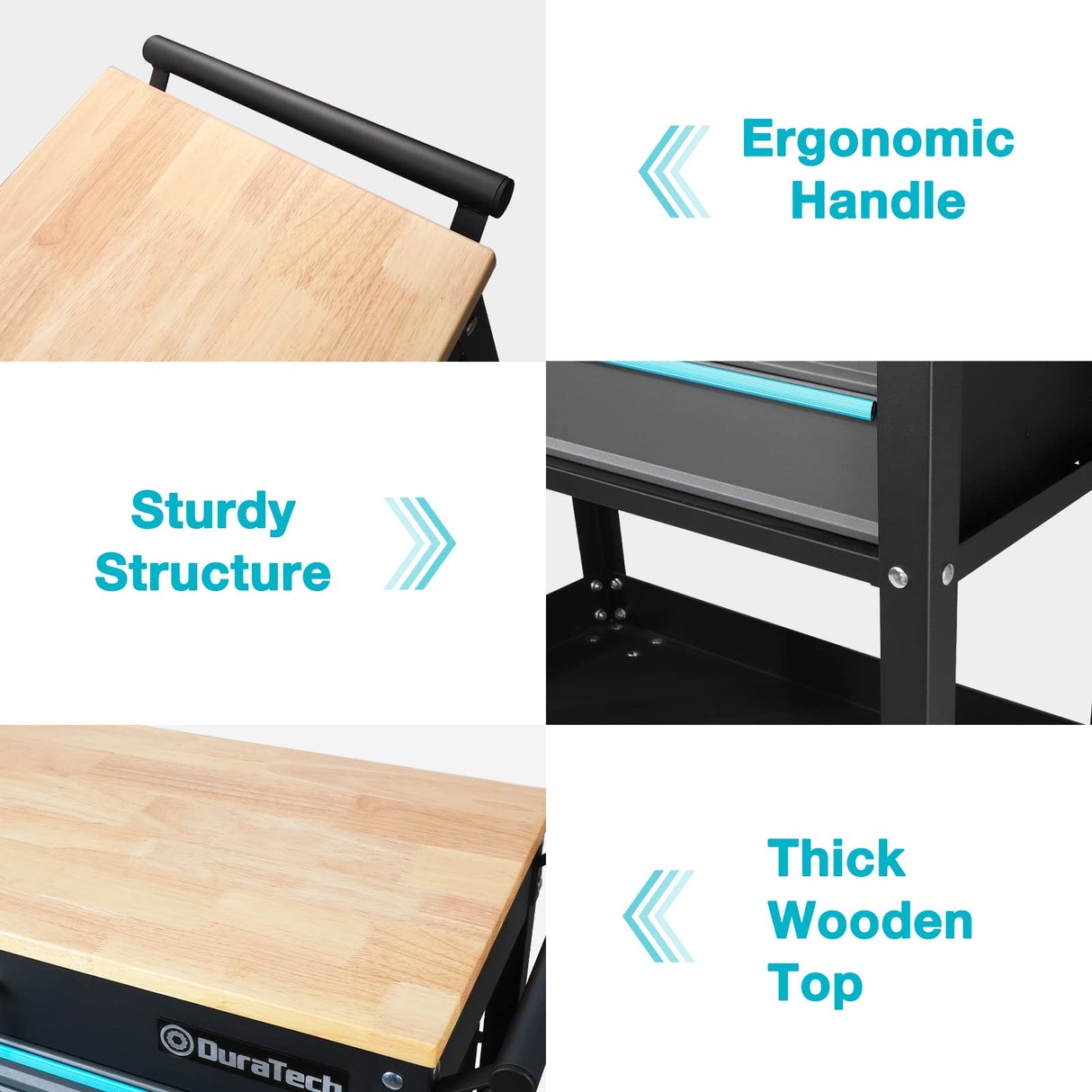 DURATECH 30-1/2 in 3-Drawer Rolling Tool Cart with Wood Top, Heavy Duty Storage Organizer Cabinet, Utility Industrial Service Cart with Casters and DURATECH