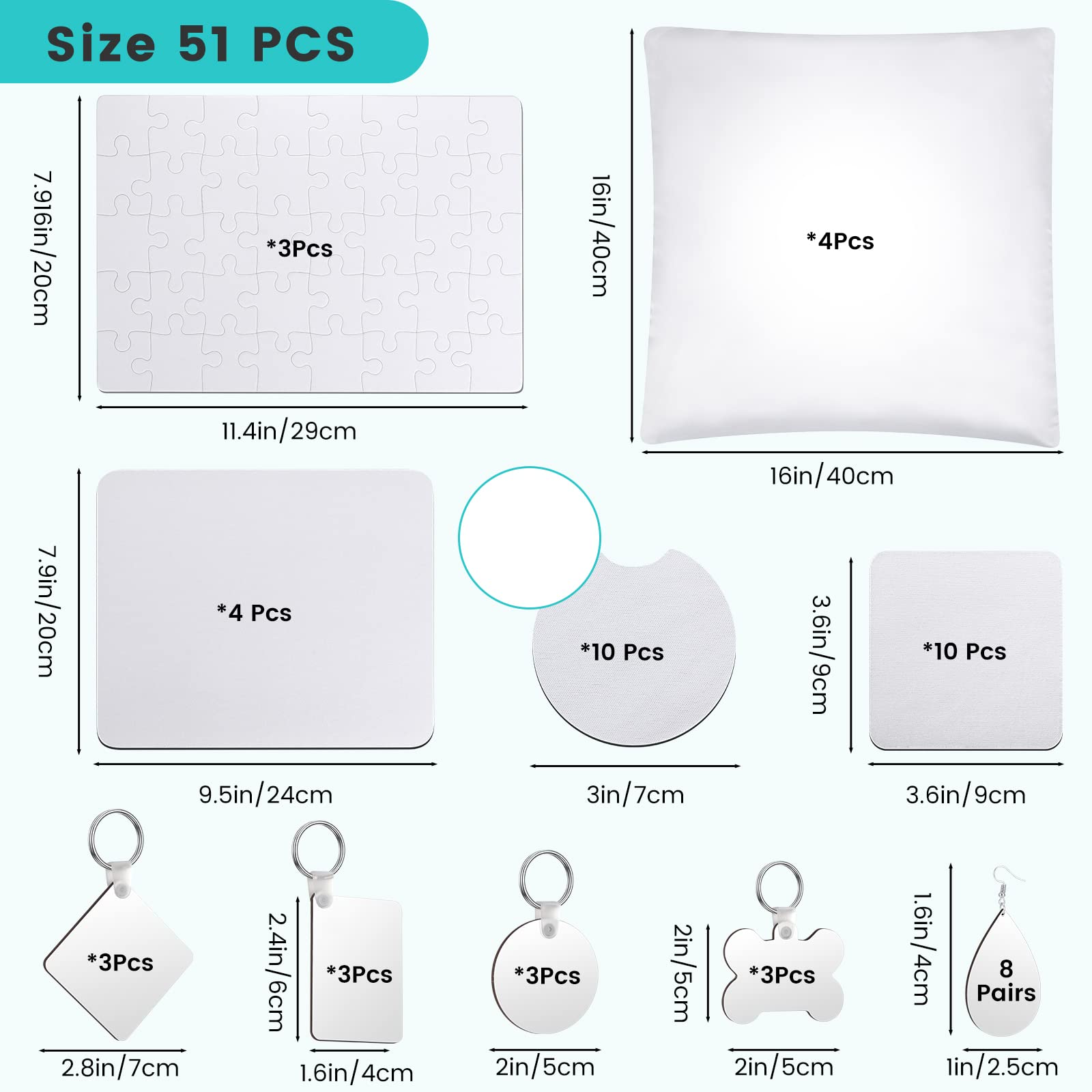 44Pcs Sublimation Blanks Products Set, DIY Sublimation Blanks with Car  Coaster, Mouse Pad, Pillow Covers, Garden Flag, Makeup Bag, Drawstring Bag  for Sublimation Transfer Heat Press Printing Crafts. 44PCS Sublimation  Blanks Set