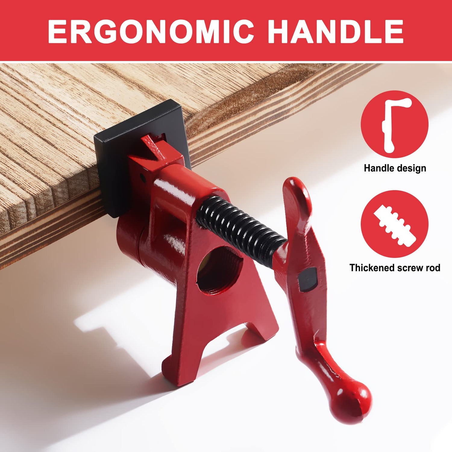 FASTORS Wood Clamps 2-Pack 3/4 Inch Pipe Clamps for Woodworking Heavy Duty with 2 Sets Pads, Install 3/4"Pipes for Use as Bar Clamps Red FASTORS