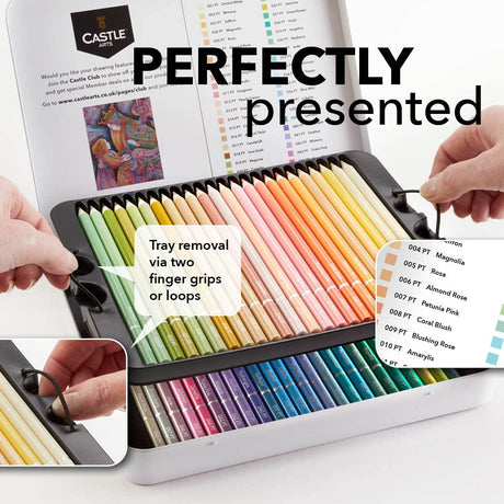 Castle Art Supplies 48 Piece Pasteltint Tin Colored Pencils Set | Quality Colors in Softer, Sumptuous Tones | For Professional and Adult Artists | Castle Art Supplies