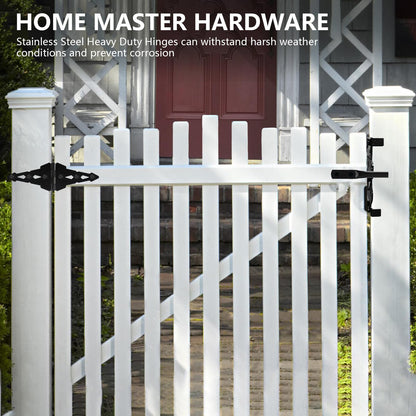 HOME MASTER HARDWARE Wood Gate Hardware Set - Heavy Duty 8" Decorative Strap Hinges and Spring Loaded Latch Gate Kit with Screws for Outdoor Fence - WoodArtSupply