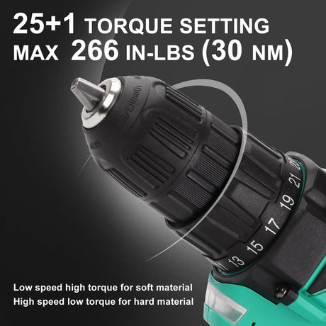 COMOWARE 20V Cordless Drill, Electric Power Drill Set with 1 Battery & Charger, 3/8” Keyless Chuck, 2 Variable Speed, 266 In-lb Torque, 25+1 Position COMOWARE
