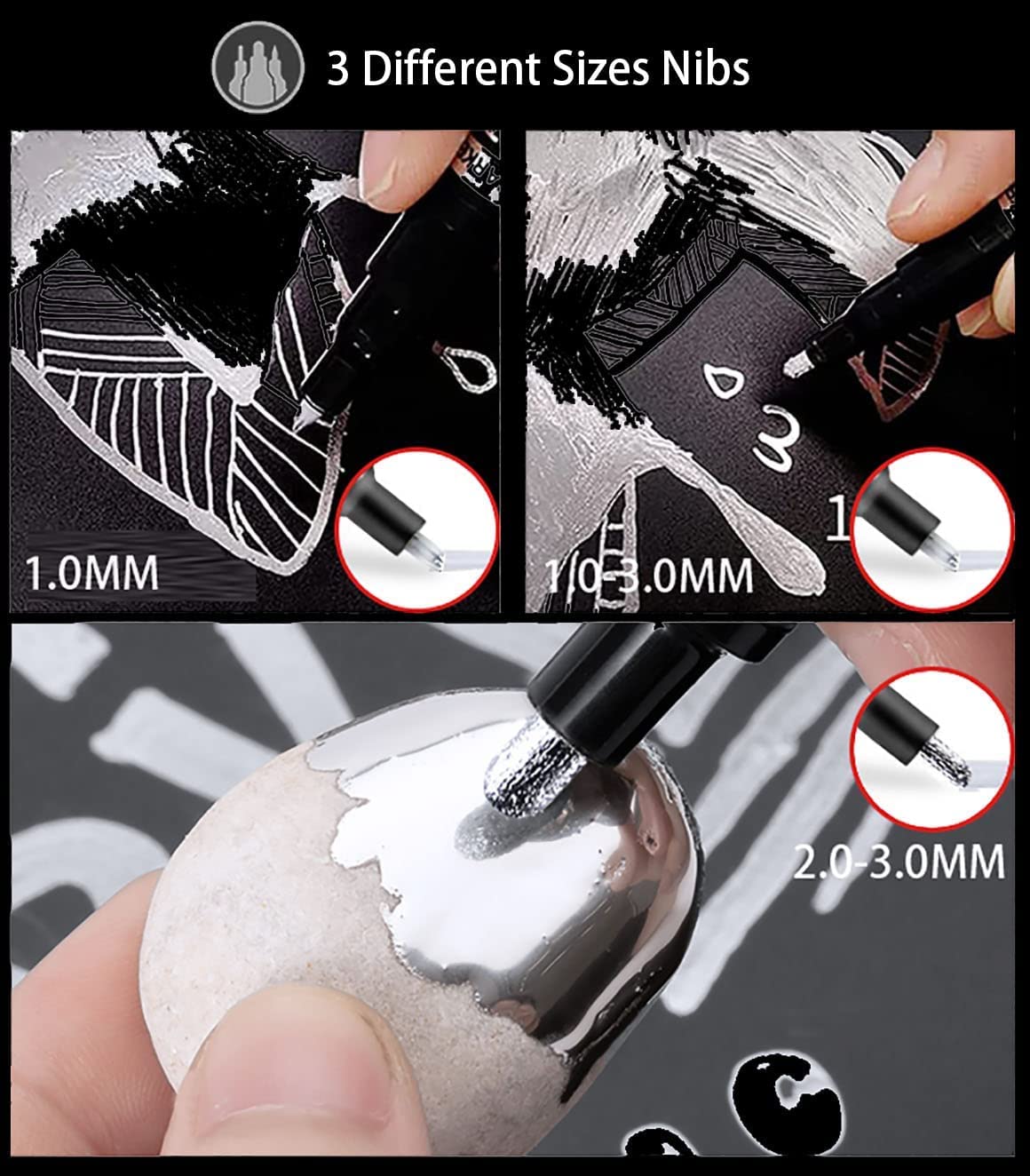Liquid Mirror Chrome Marker, 3PCS DIY Silver Liquid Chrome Oil-based Paint Marker Pen for Any Surfac PeaMirmy
