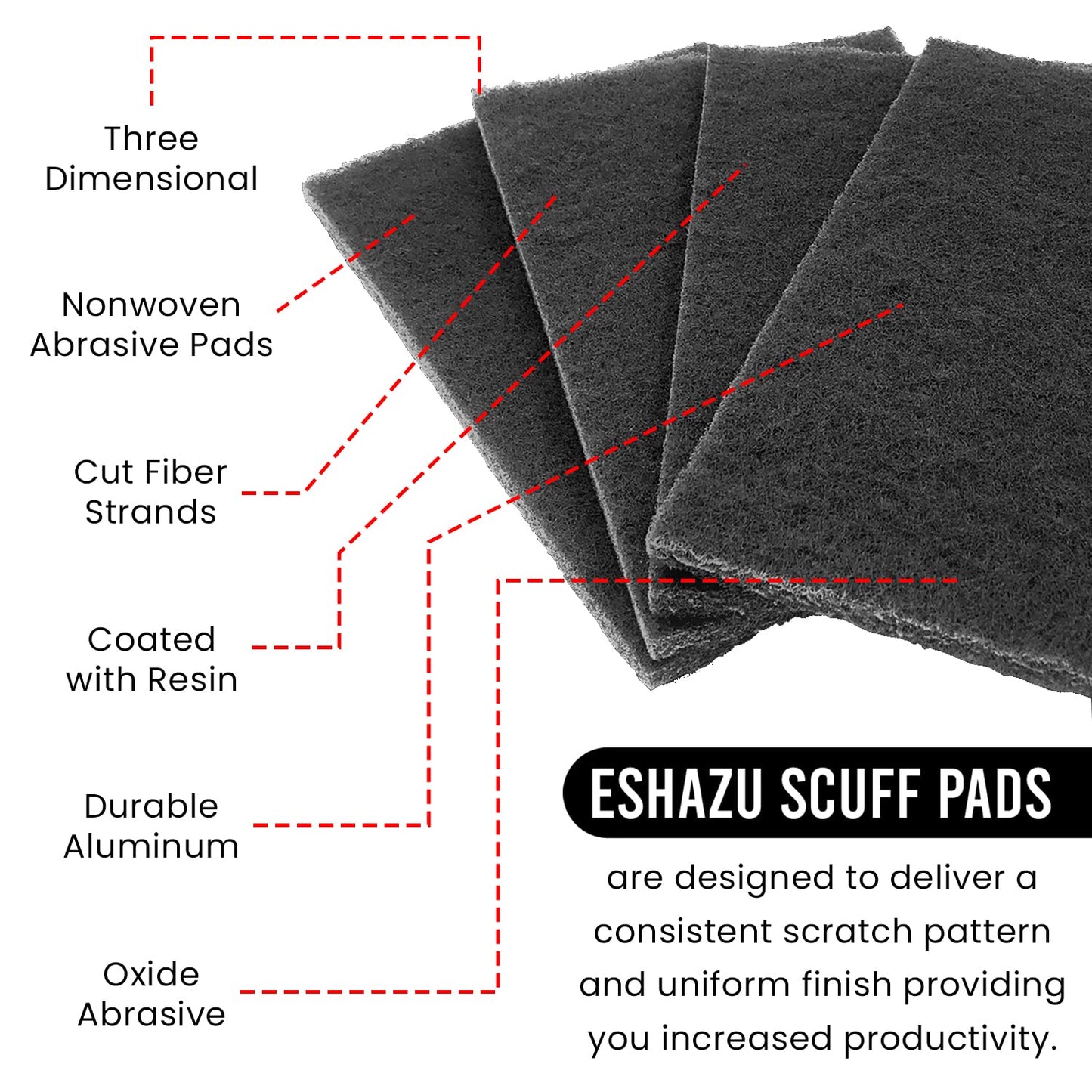 Eshazu Premium General Purpose Scuff Pads 6" x 9", Box of 10 - Scuffing, Scouring, Sanding, Paint Primer Prep Adhesion Scratch - Surface Preparation