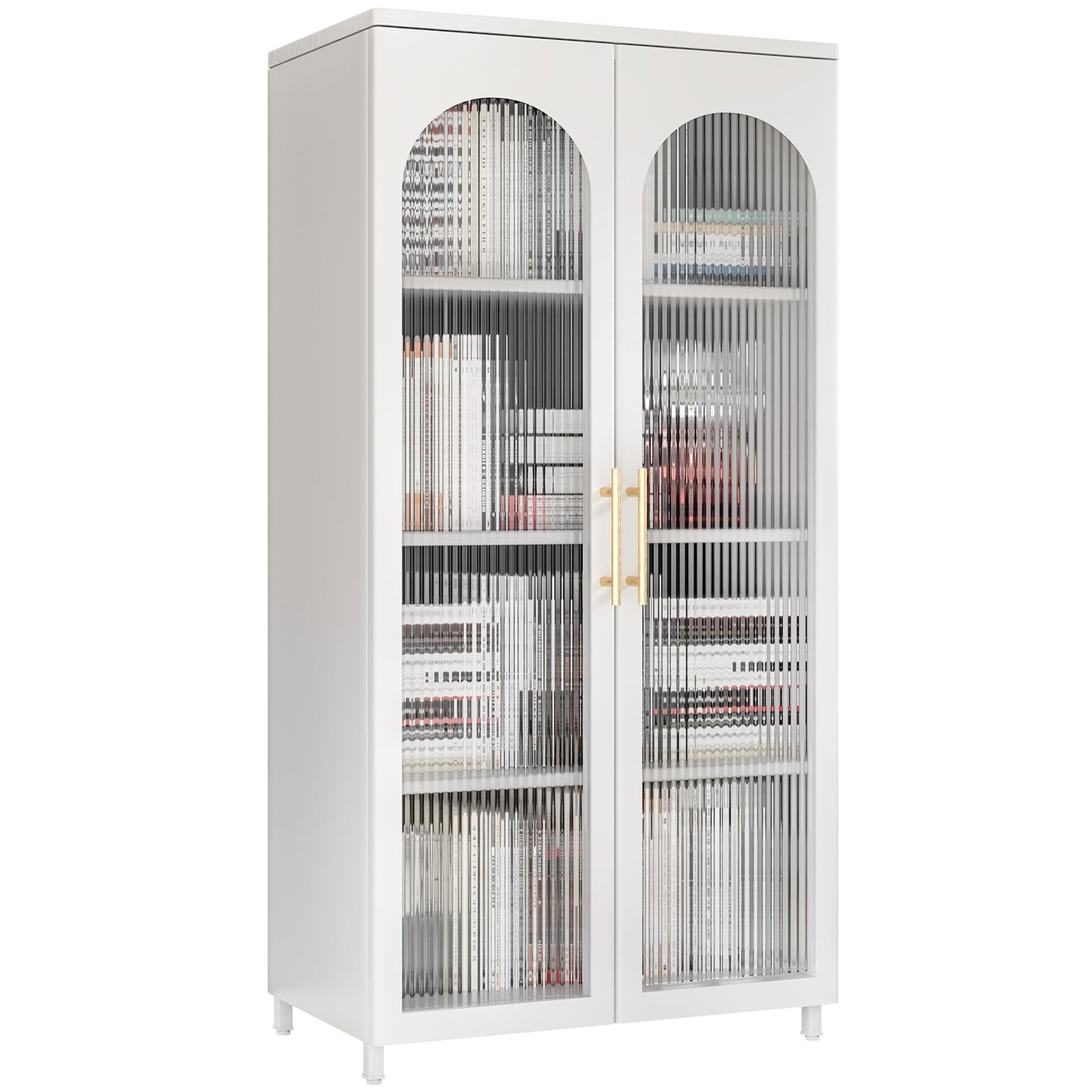 ZONLESON Storage Cabinet with Glass Doors,Metal Cabinet for Living Room,Hallway,Kitchen,Pantry,Glass Cabinet for Display Storage,White Cabinet