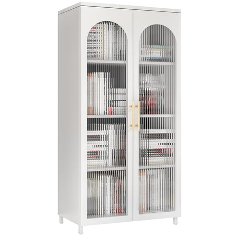 ZONLESON Storage Cabinet with Glass Doors,Metal Cabinet for Living Room,Hallway,Kitchen,Pantry,Glass Cabinet for Display Storage,White Cabinet ZONLESON